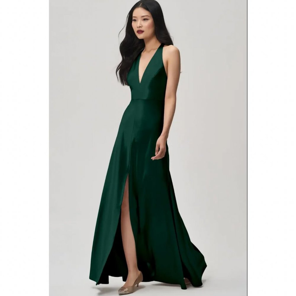 Jenny Yoo Corinne Dress, Size 4 Emerald Satin Crepe